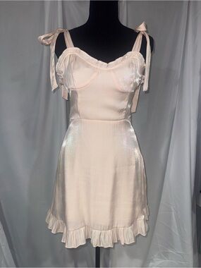 Forever 21 Iridescent Pearl Pink Tie-Shoulder Ruffle Mini Dress